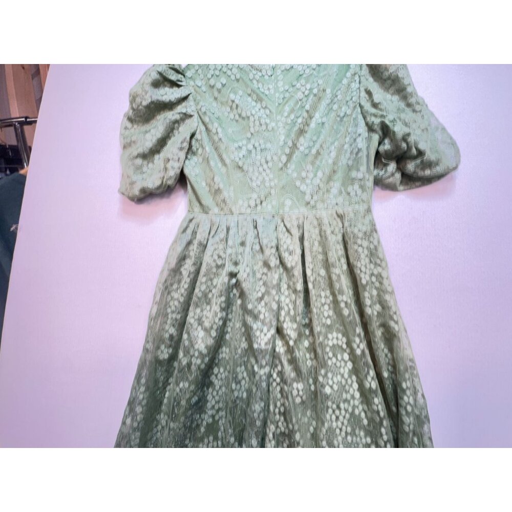 Womens Cottagecore Countryside Midi Dress Size M Green White Flower - Picture 13 of 14